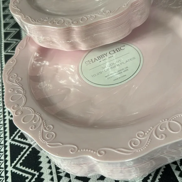 Shabby Chic 48 plates ( 24 7.5” dessert , 24 10.25” dinner) pink